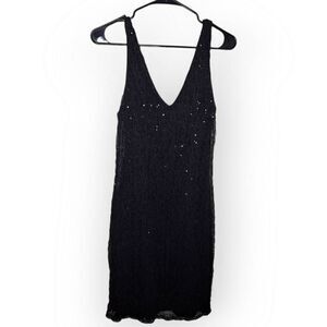 Ralph Lauren Women's V Neck Sequins Sleeveless Dress Black